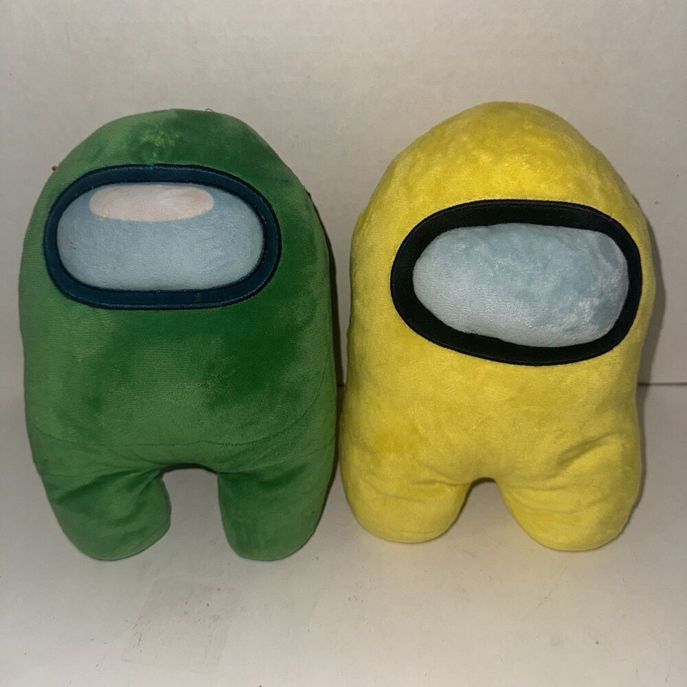 Among Us Green Yellow Crewmate Plush Lot of 2 10” Weighted & Standard